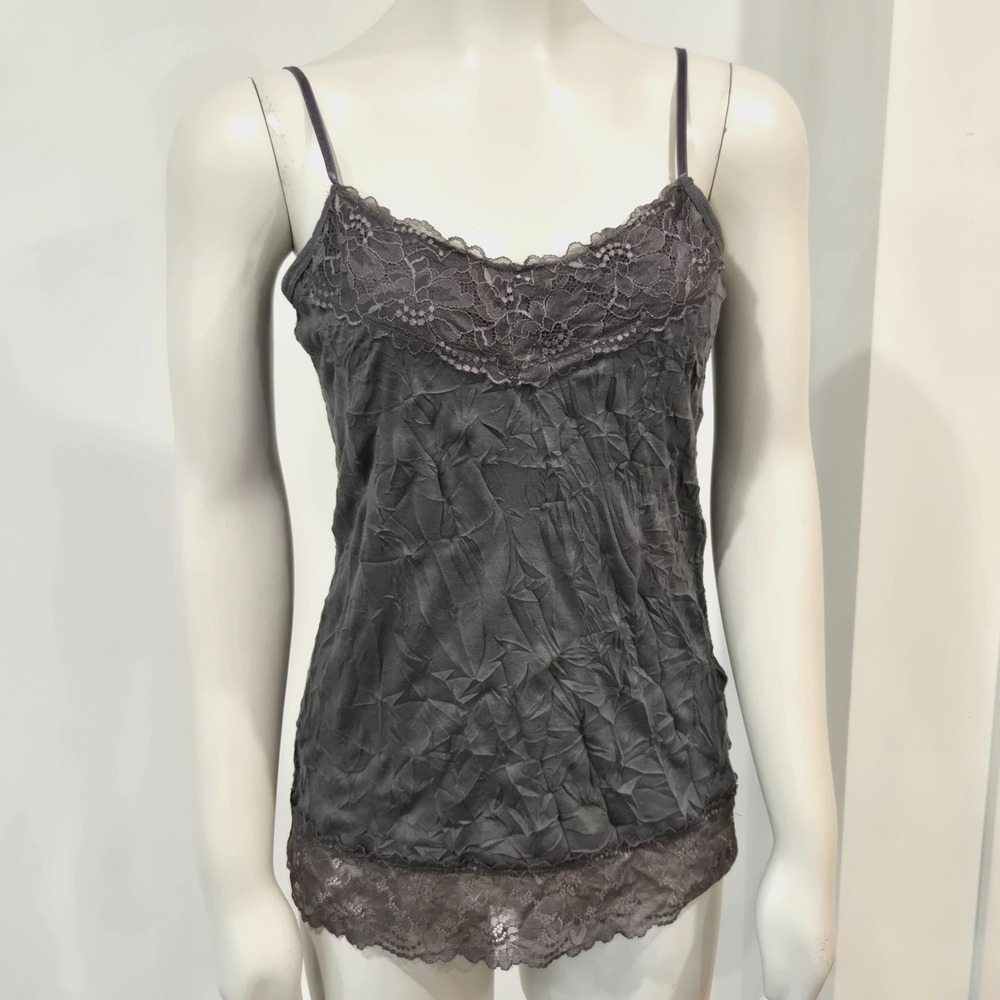Maurices Lace Camisole Womens M Crinkle Cami Y2K Fairy Grunge Coquette 90s Gray